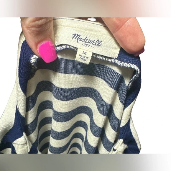 Madewell Blue Striped 3/4 Sleeve Top Size Medium - Picture 5 of 5